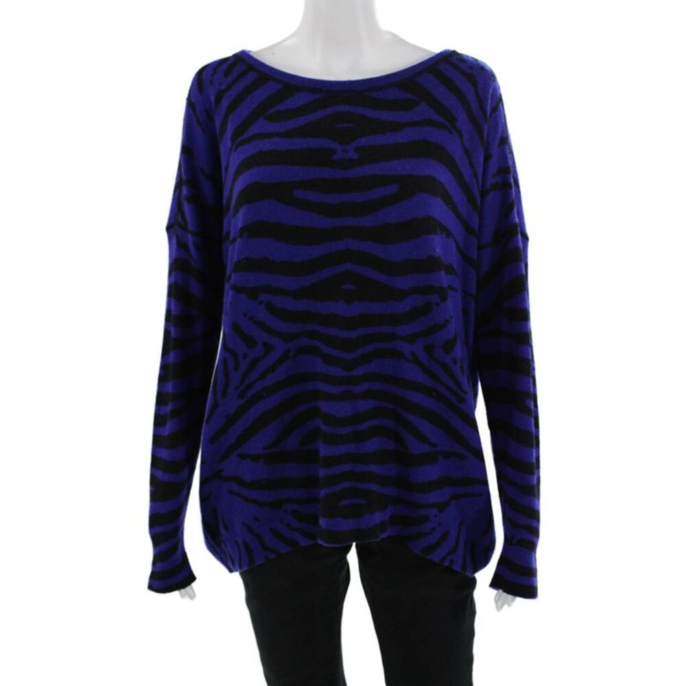 C by Bloomingdales Womens Black Animal Print Cashmere Pullover Sweater Size M